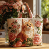 Red Cat and Roses Handmade Bag – Gift Idea