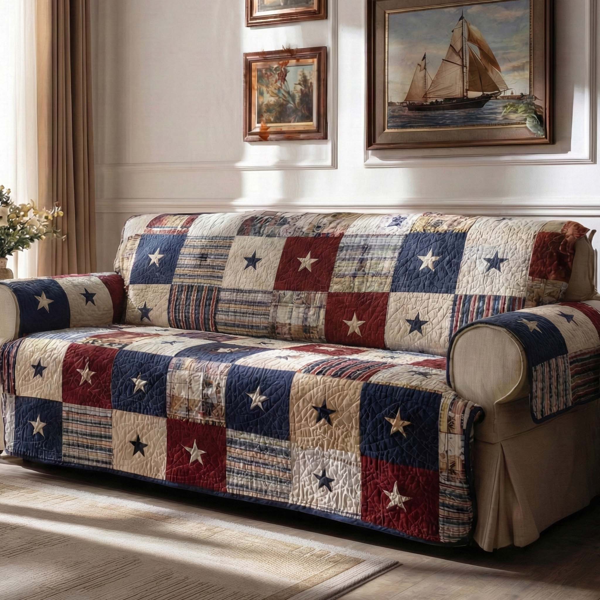 Quilted Sofa Cover American Country Style