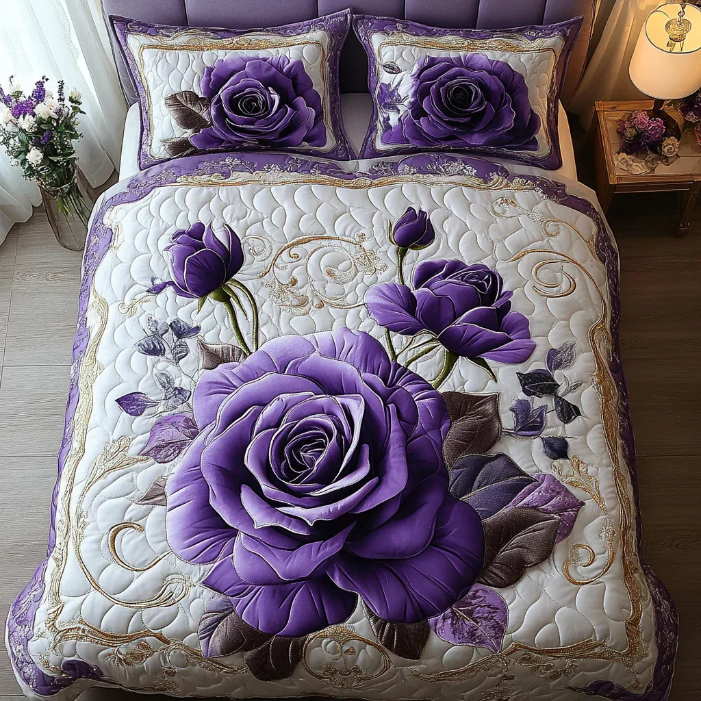 Quilted Bedspread Set - Pink Purple