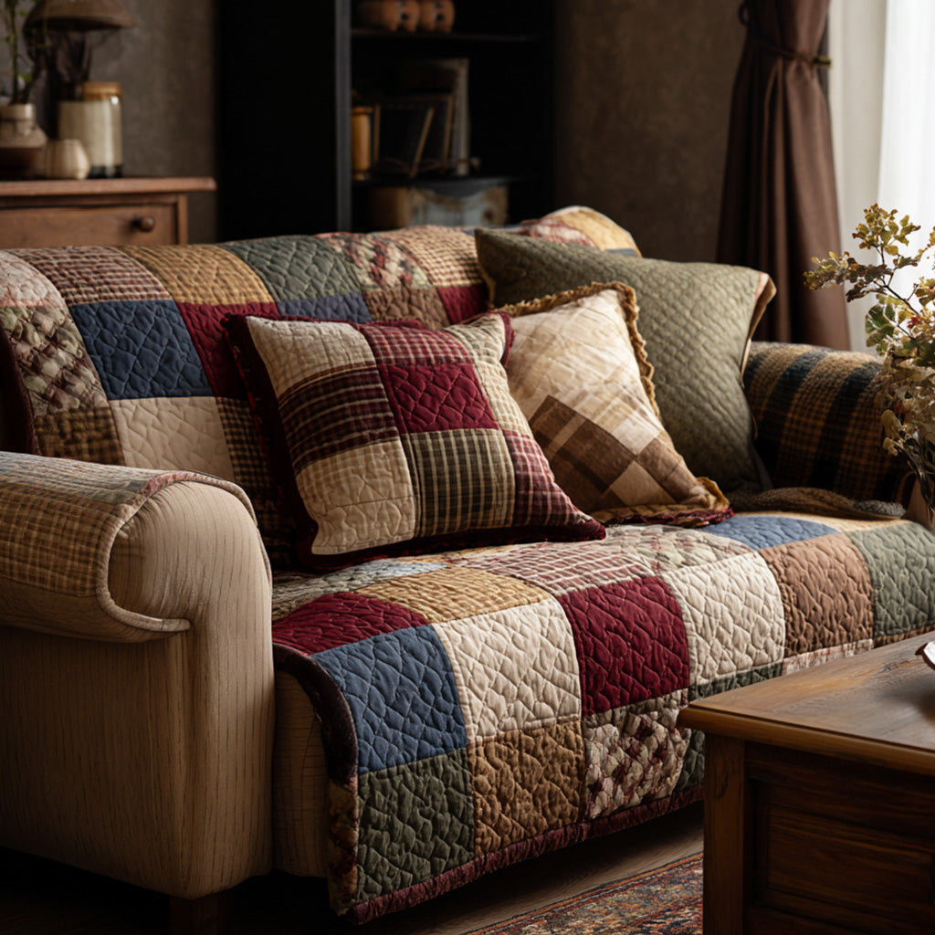 Quilted Sofa Cover in Rustic Style – for Living Room