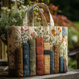 Books and Blooms Quilted Tote Bag