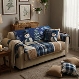 Christmas Blue Quilted Sofa Cover