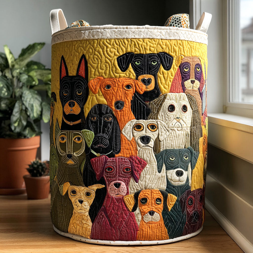 Quilted laundry basket with dog pattern NCU0QN036