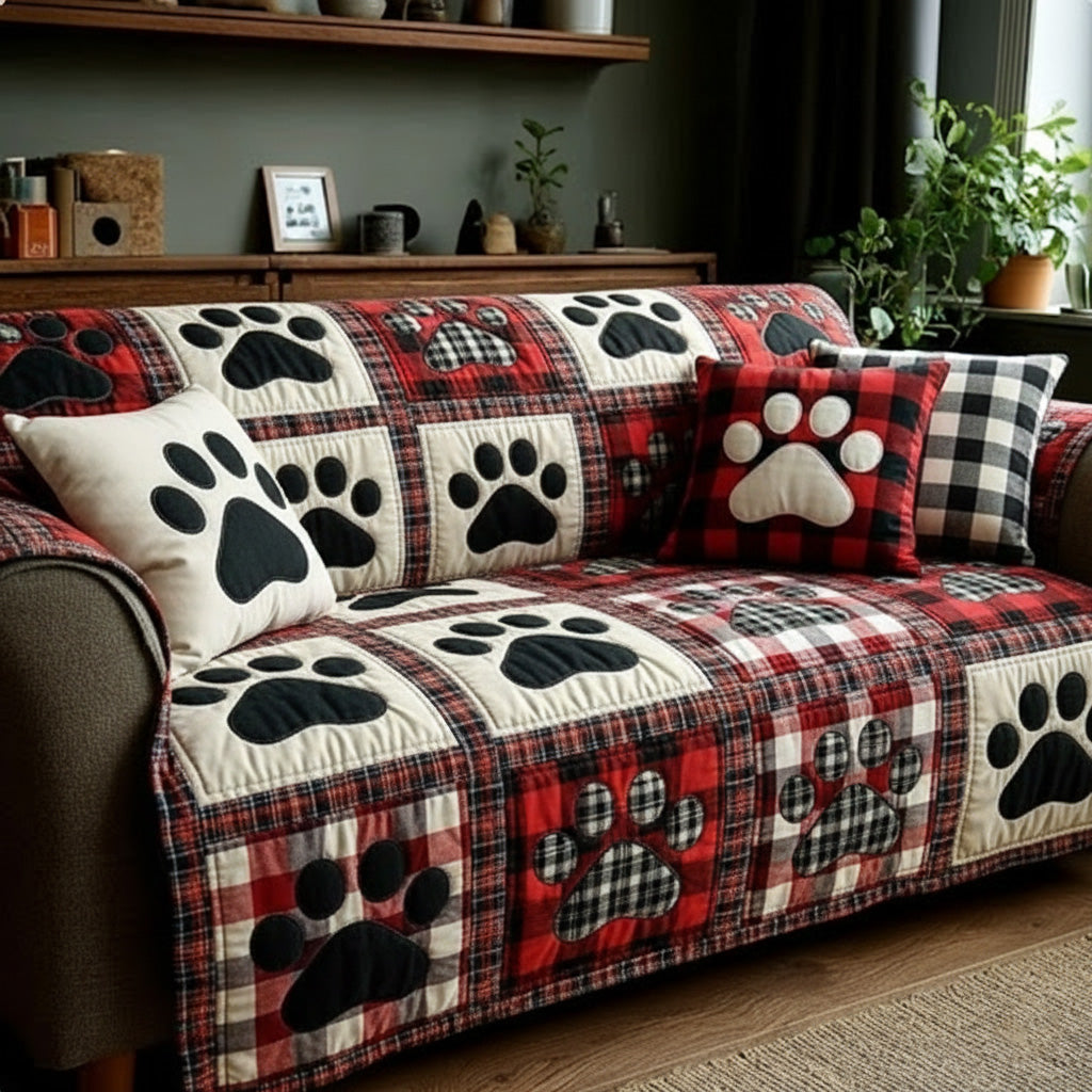 Quilted Sofa Cover with Paw Prints NCU0VT358