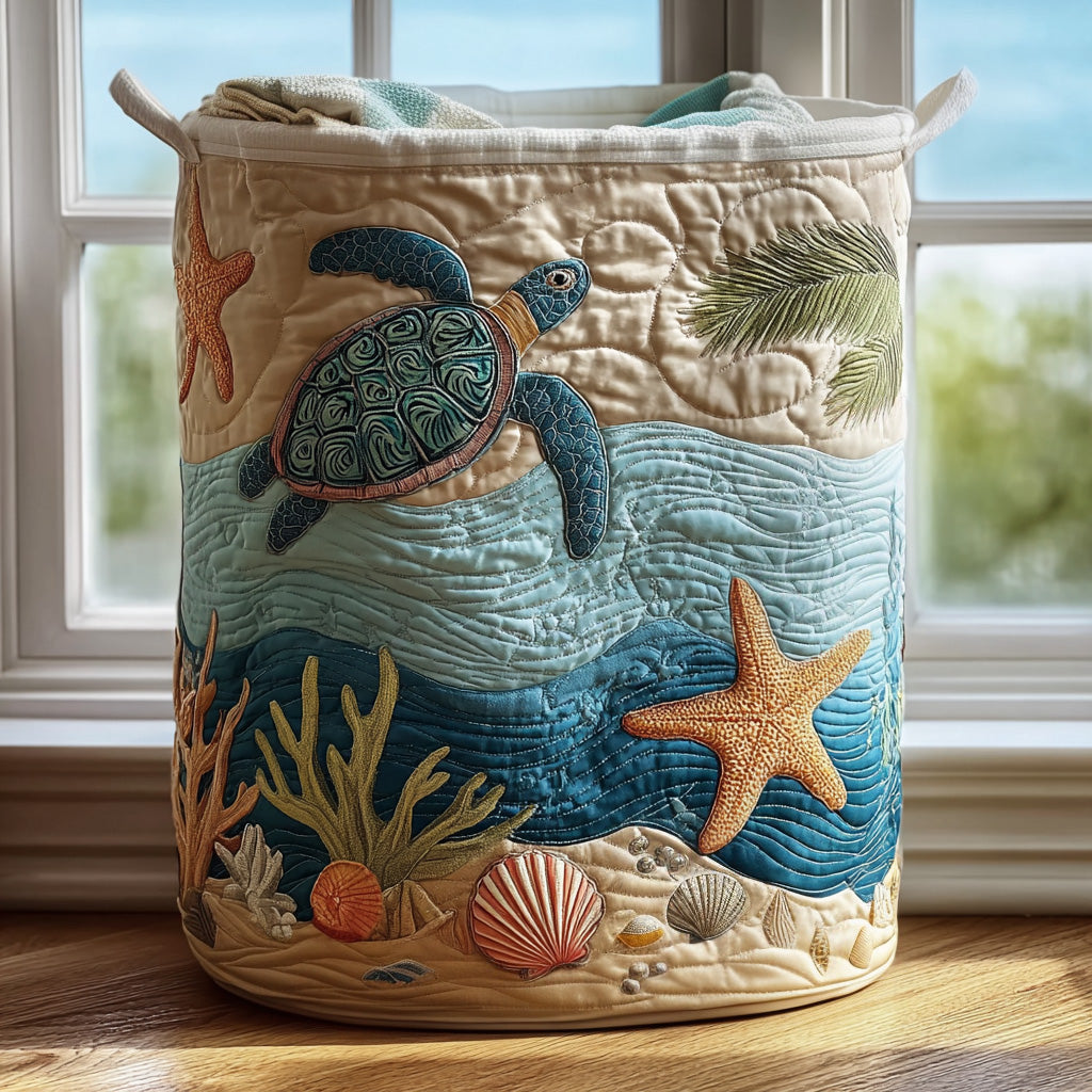Quilted laundry basket with sea turtle NCU0QN024