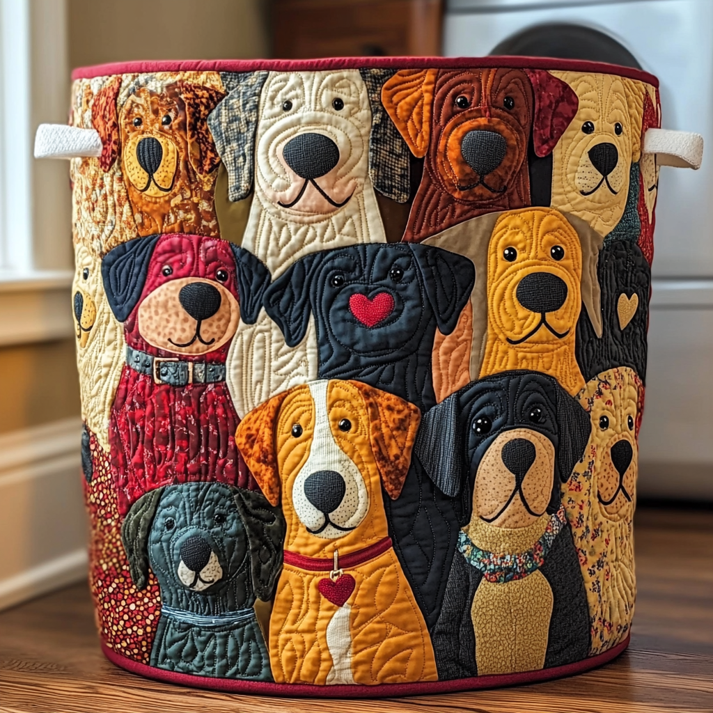 Quilted laundry basket with dog pattern NCU0QN053