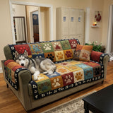 Quilted Sofa Cover with Colourful Paws – Soft to the Touch