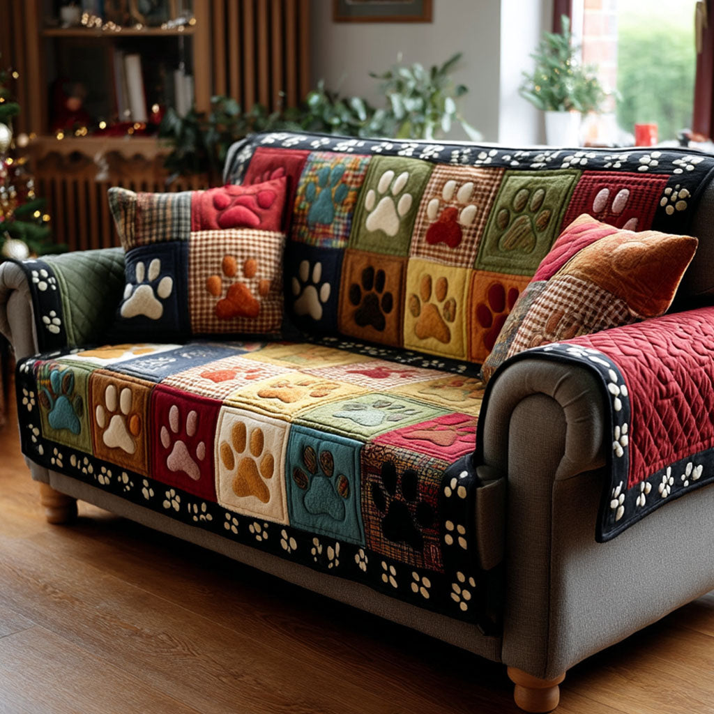 Quilted Sofa Cover with Paw Print