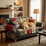 Quilted Sofa Cover with Colourful Paws – Soft to the Touch