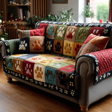 Quilted Sofa Cover with Paw Prints – Non-Slip