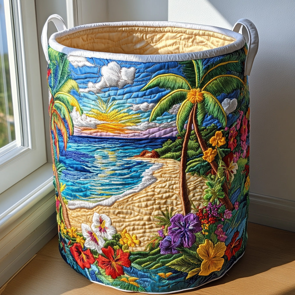 Quilted laundry basket with tropical pattern NCU0QN021