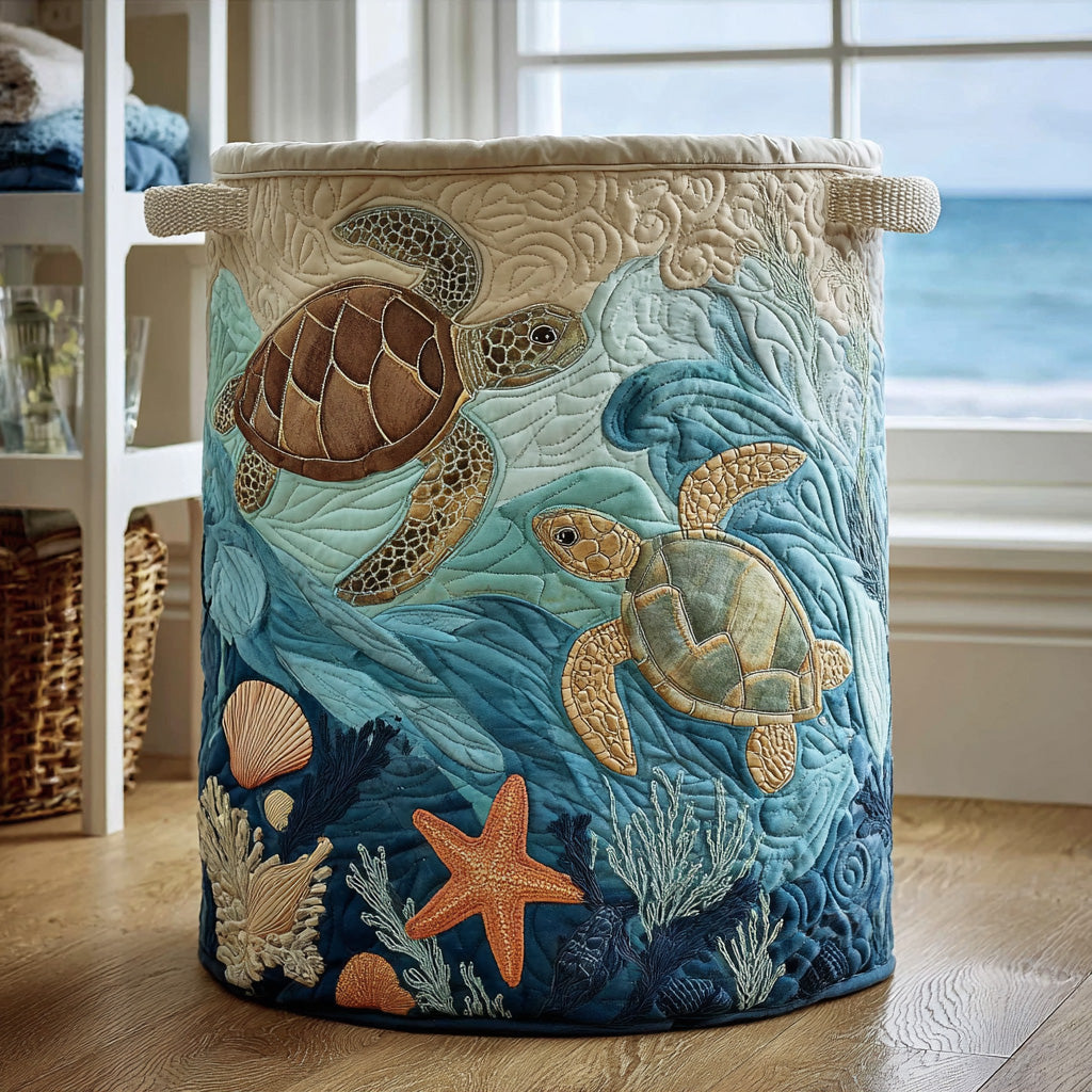 Quilted laundry basket with sea turtle NCU0QN024