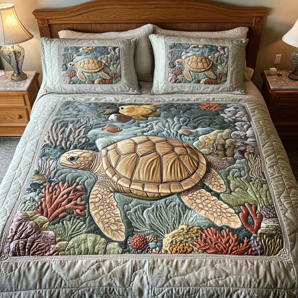 Quilted Bedspread Set - Sea Turtles