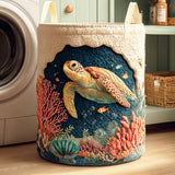 Quilted Laundry Basket — Coral Turtle