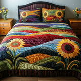Quilted Bed Cover Set - Sunflower Field