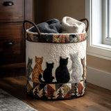 Quilted laundry basket with a cosy cat NCU0PTT1892