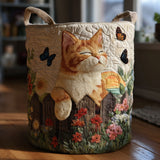 Quilted laundry basket with cosy cat NCU0PTT2077