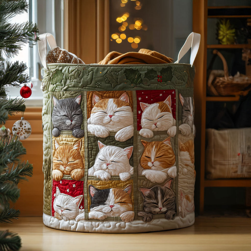 Quilted laundry basket with a cosy cat NCU0QN034