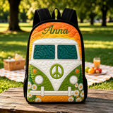 Custom Hippie Van Quilted Backpack with Black Strap - Model LD07