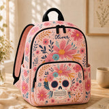 Personalized Floral Sugar Skull Quilted Backpack LV58