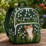 Personalized Quilted Backpack with Orange Cat & Lily of the Valley Design - TG14