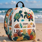 Customizable Ocean Life Quilted Backpack with Triple Zipper - TG28