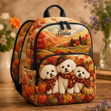 Adorable Quilted Backpack with Customizable Cute Pumpkin & Puppies Design - TG29