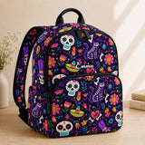 Personalized Quilted Backpack with Colorful Floral Dia de Los Muertos Design - TG60