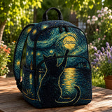 Custom Starry Night Cat Quilted Backpack TN11