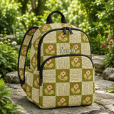 Personalized Quilted Backpack - Green Patchwork Daisy Design TN50