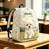 Personalized Floral Puppy Quilted Backpack TP31