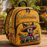 Personalized Quilted Backpack - Day of the Dead Skeleton Cat Design TP55