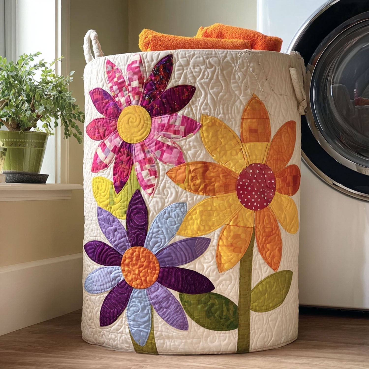 Quilted Laundry Basket — Flowers