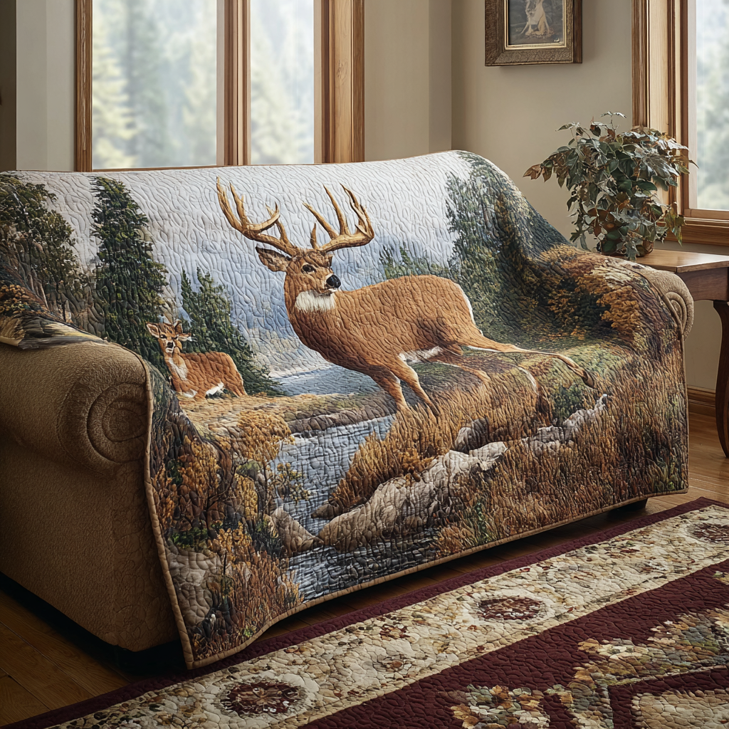Quilted Sofa Cover Deer in the Woods
