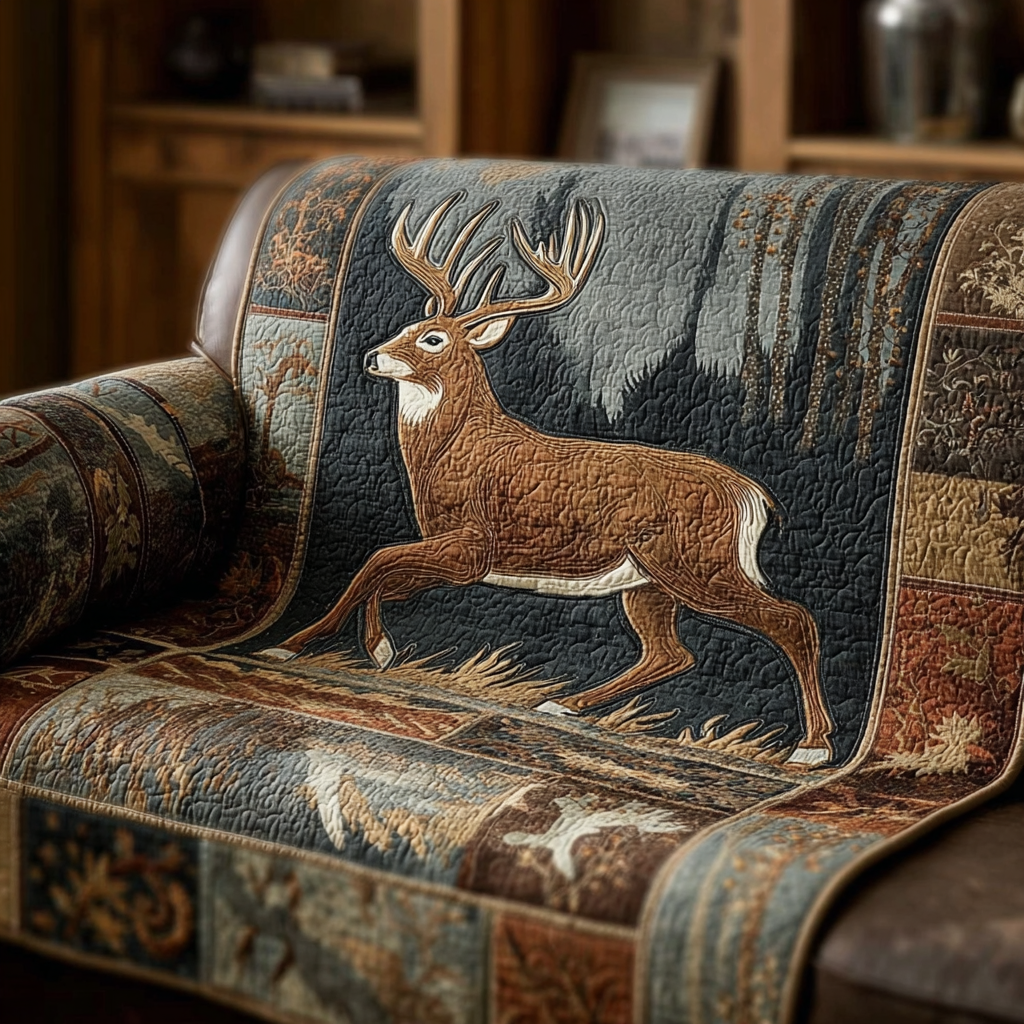 Quilted Sofa Cover Deer in the Woods