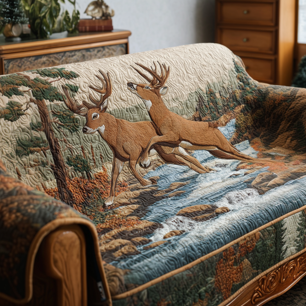 Quilted Sofa Cover Deer in the Woods