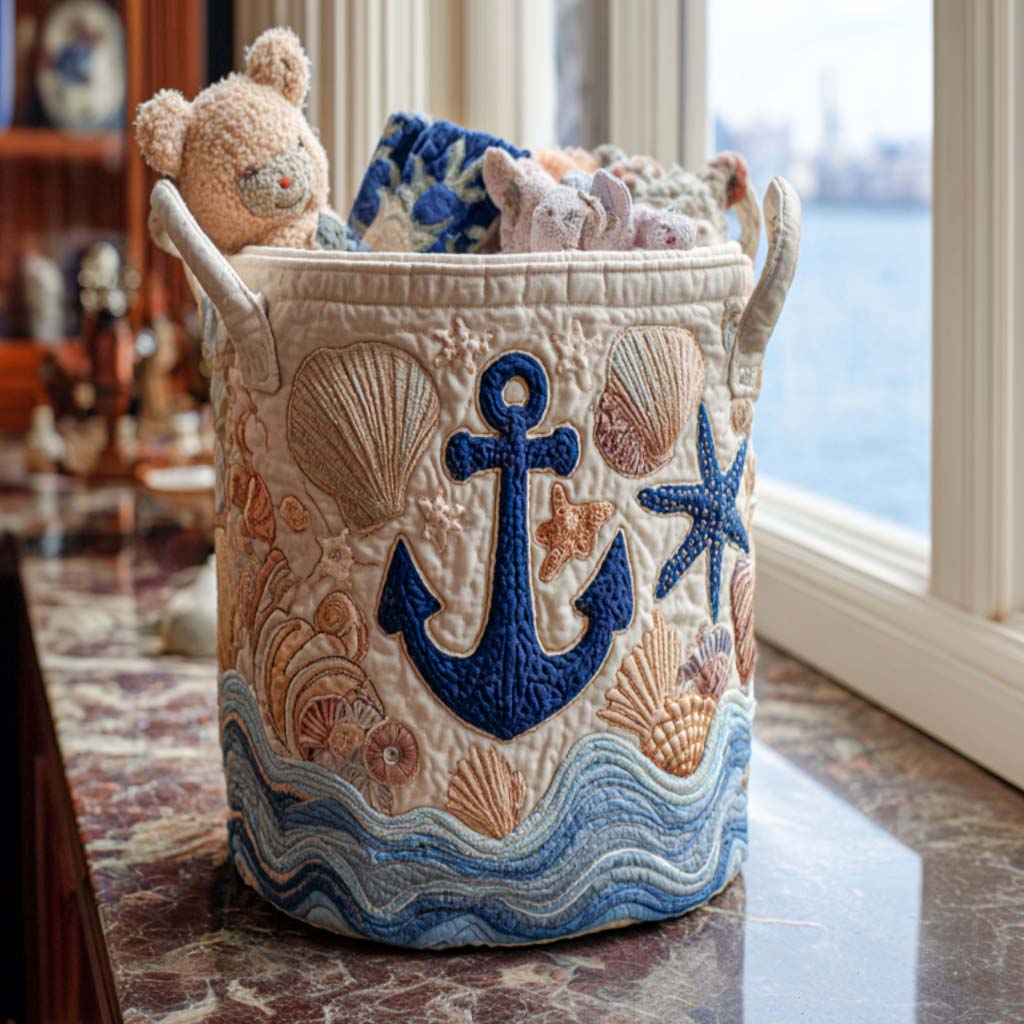 Quilted laundry basket with marine pattern NCU0QN008