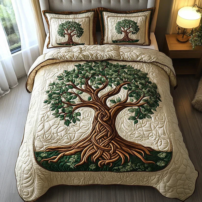 Quilted Bed Cover Set - Tree of Life
