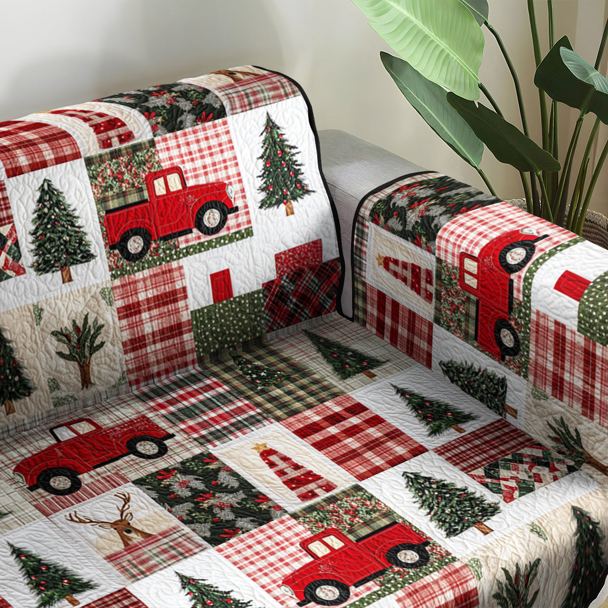 Quilted sofa cover with Christmas pattern NCU0VT283