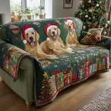 Quilted Christmas Golden Retriever Sofa Cover – Non-Slip