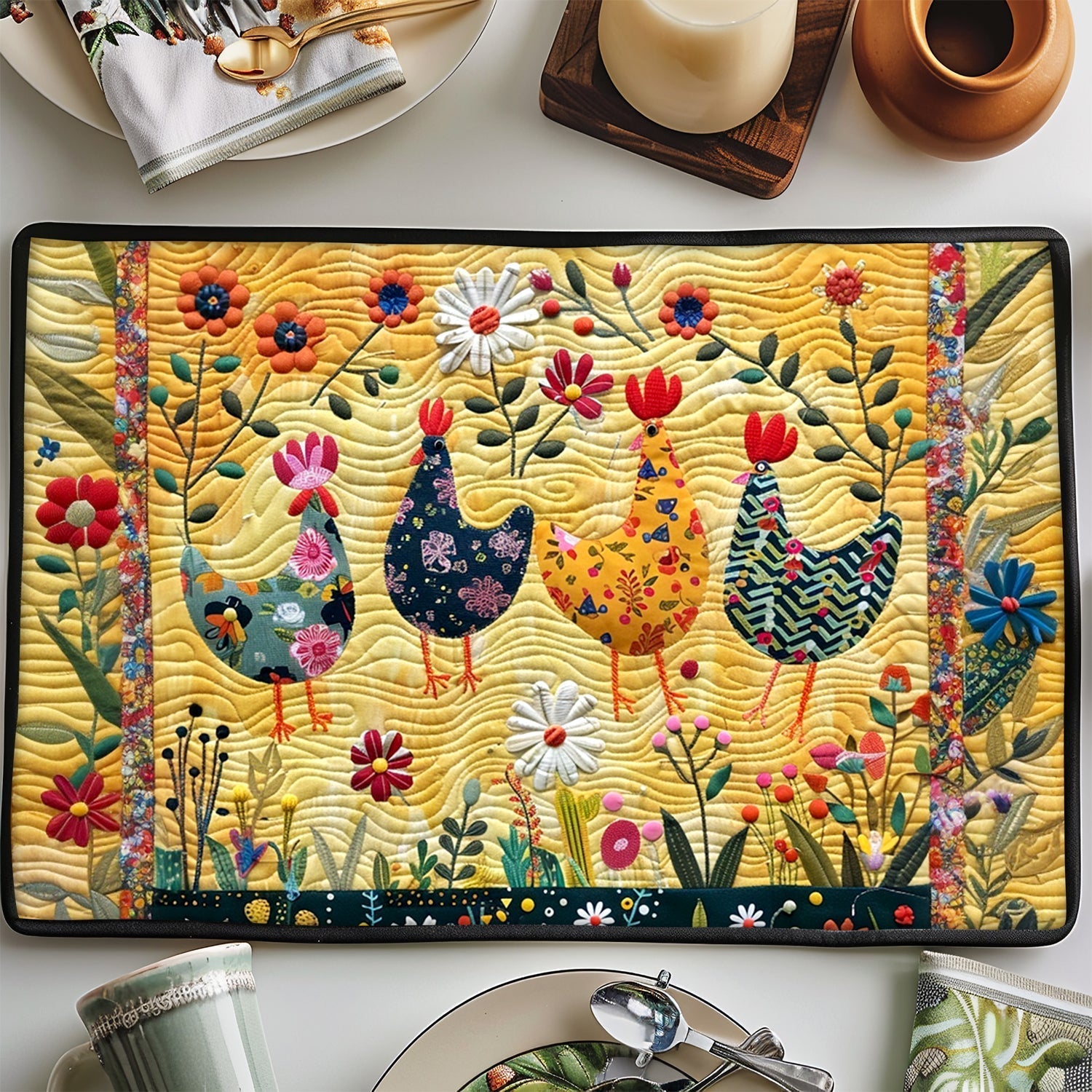Quilted Placemat with Chicken NCU0VT02
