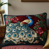 Quilted cushion cover with peacock and floral details NCU0DV6475