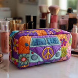 Quilted beauty case with flowers in 1970s style