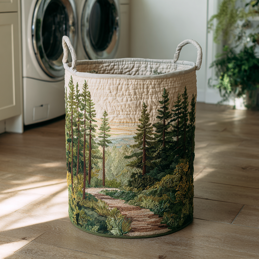 Quilted Laundry Basket with Forest Landscape NCU0QN056