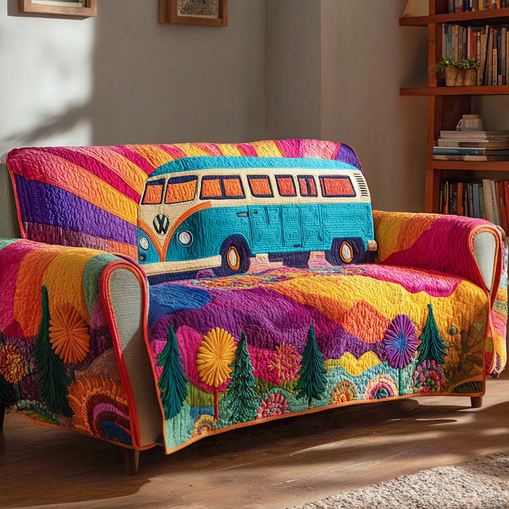 Quilted Sofa Cover in Hippie Style – Non-Slip