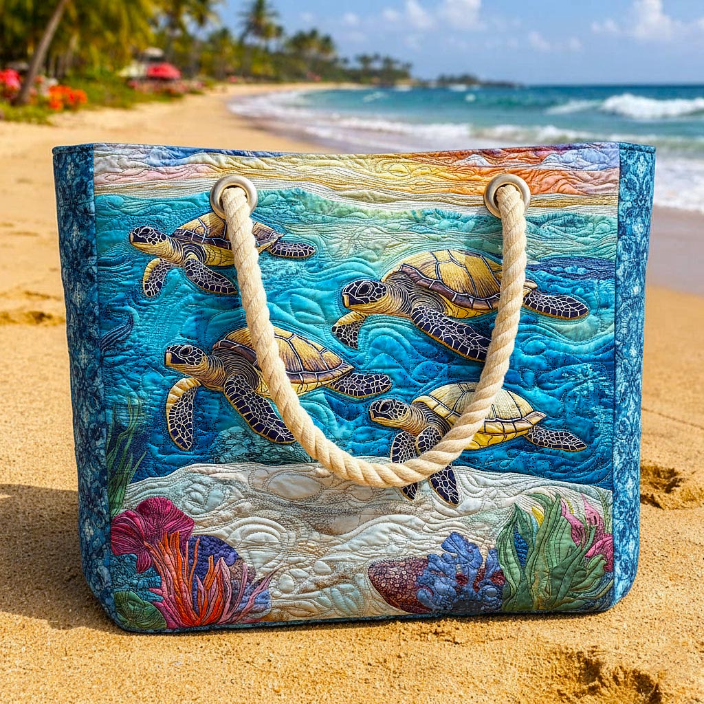 Quilted Beach Bag Sea Turtle – L and XL