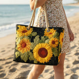 Quilted Sunflower Beach Bag – Spacious