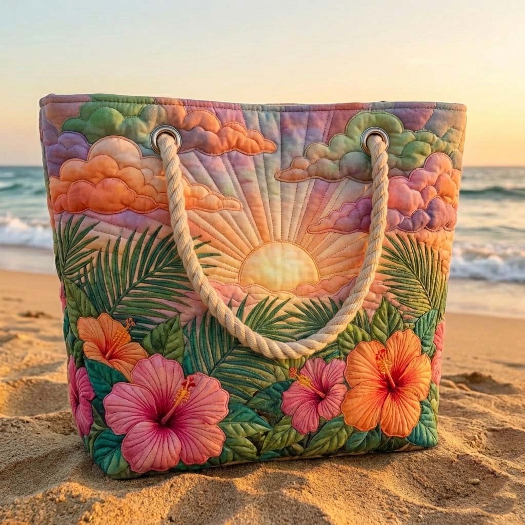 Tropical Dawn Patchwork Beach Bag – Spacious and Lightweight