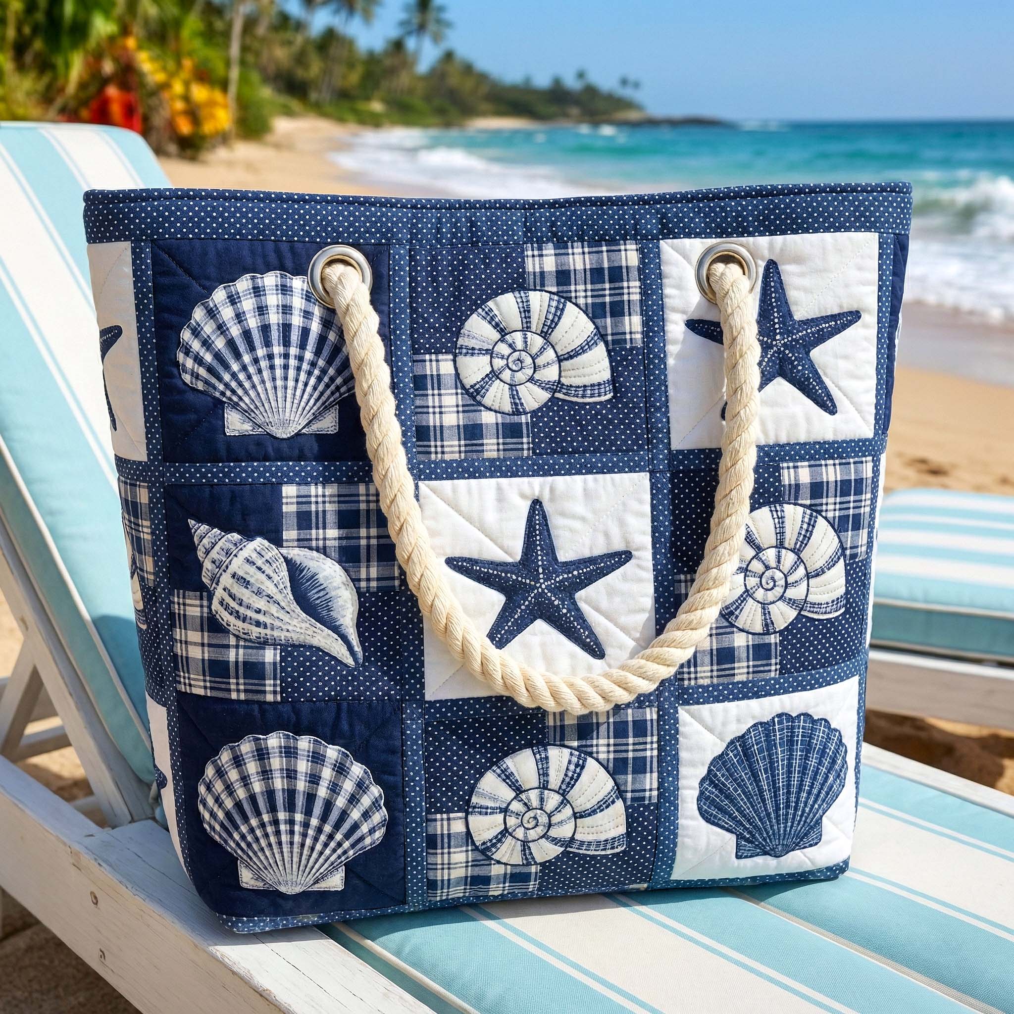 Quilted Beach Bag Serenity of Shells – Spacious and Lightweight