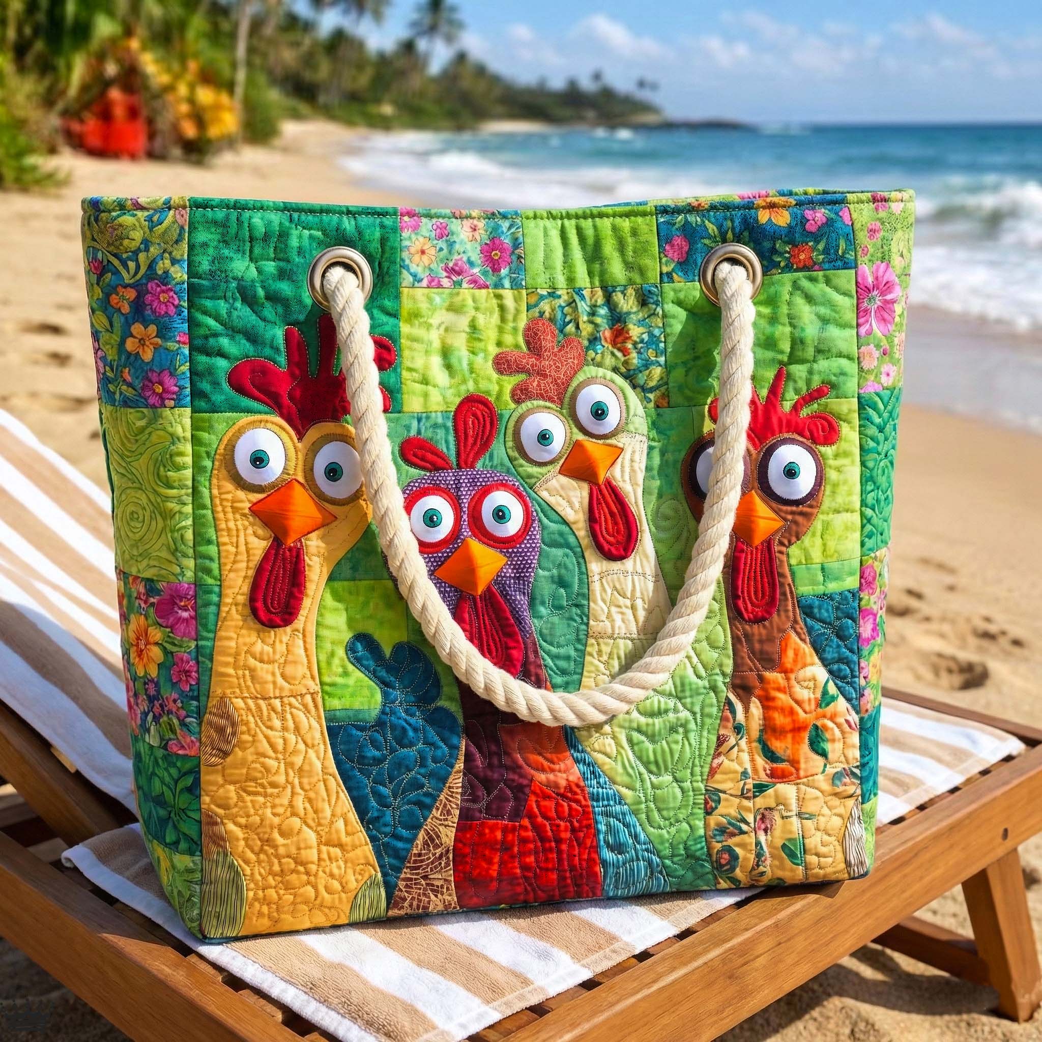 Quilted Beach Bag Hen Multi-coloured – Gift Idea